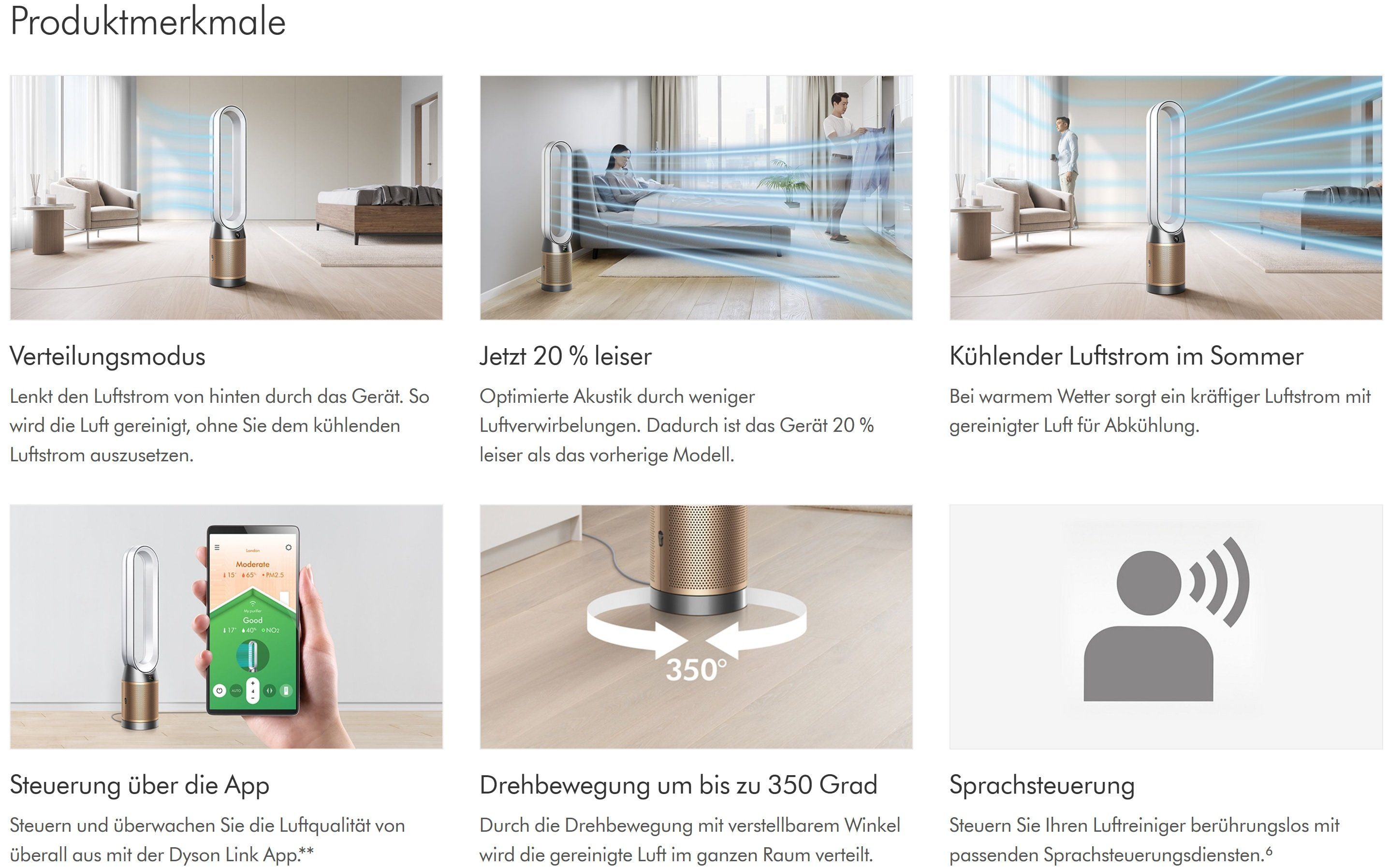 DYSON Ventilatorkombigerät TP09 Purifier Cool Formaldehyd 2in1 gold Ventilator Luftreiniger leise, Schlafzimmer geeignet, für Allergiker, Raucherzimmer, Turmventilator