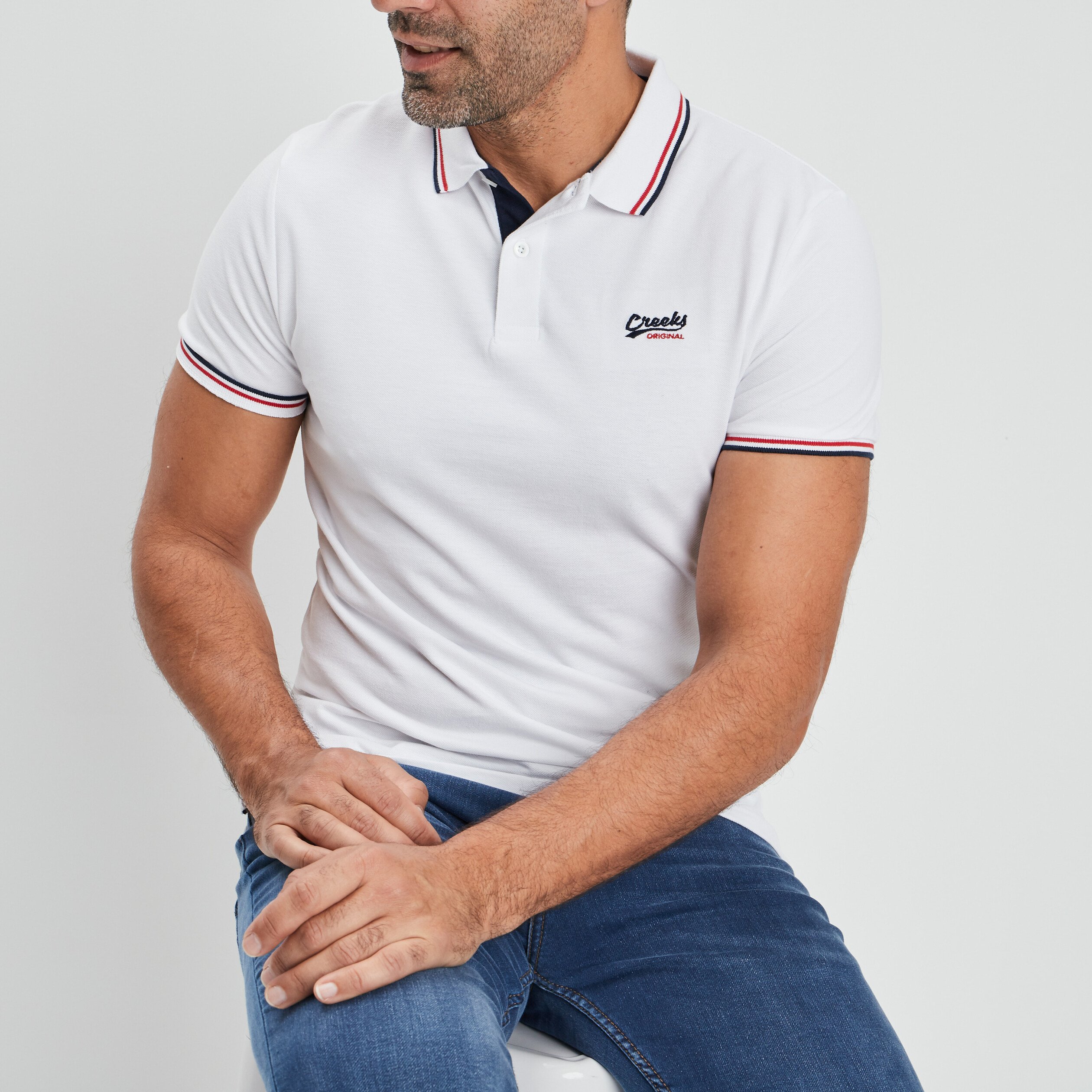 Polo avec broderie poitrine Creeks blanc homme | La Halle