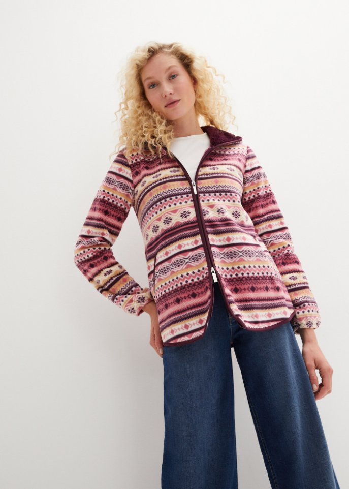 Kapuzen-Fleecejacke mit Norweger-Muster