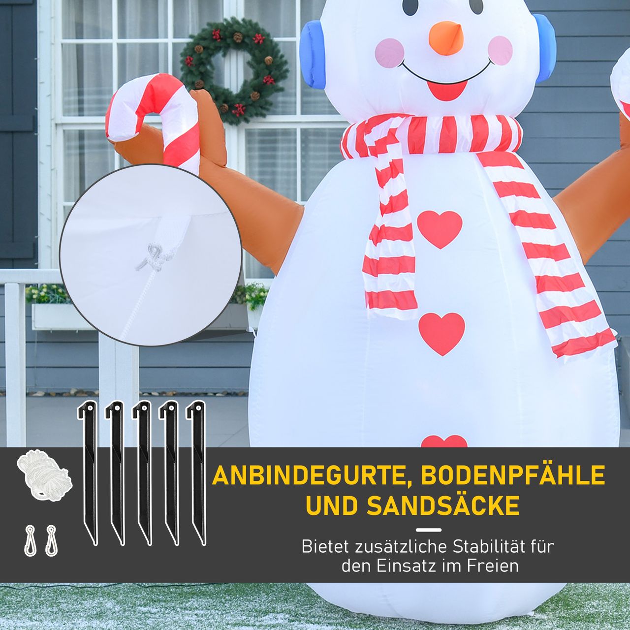 HOMCOM 2,4 m aufblasbarer Schneemann mit rotierender Beleuchtung Weihnachtsdeko für den Innen- und Außenbereich Garten Rasendekoration Party Weiß Rot 180 x 100 x 240 cm