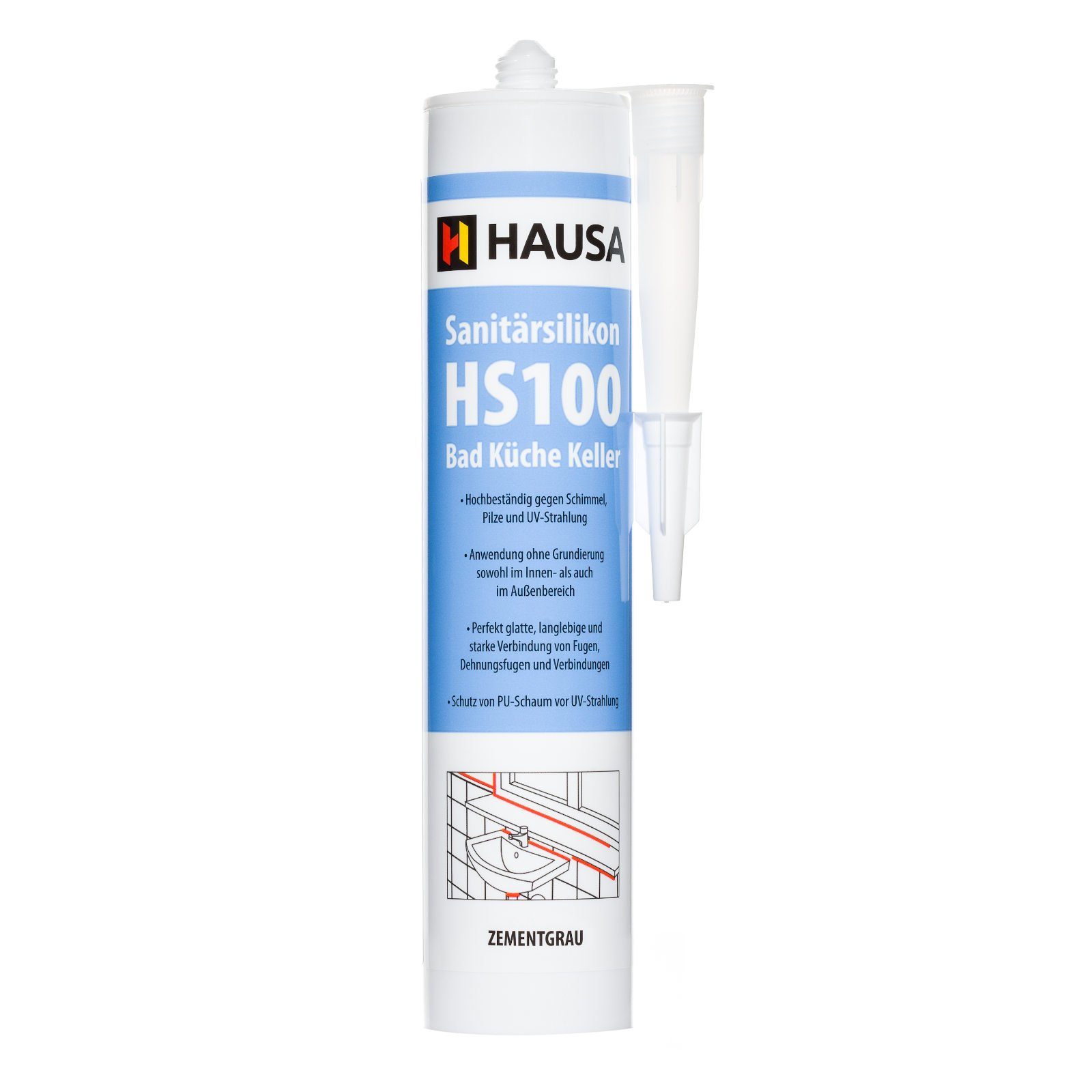 Hausa Silikon schimmelresistent, Sanitär Silikon HS100, Kartusche 310 ml, (Dichtmasse Fuge, 1-tlg., Verfugen Bad Dusche Küche acetatvernetzend), antischimmel Sanitär Silikon zum Abdichten