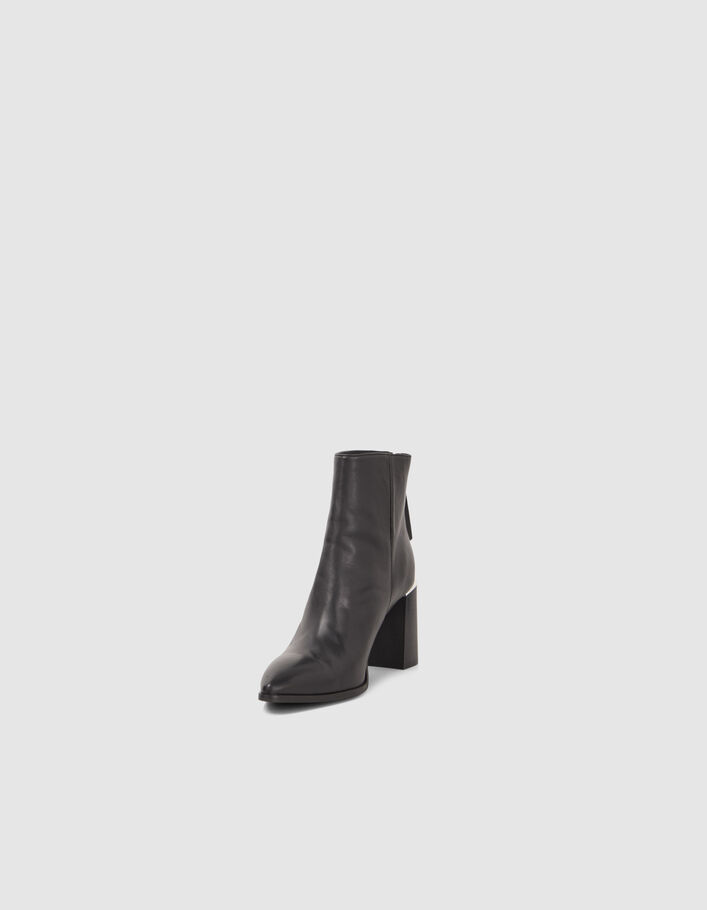 Boots noirs zippés cuir avec barrette métal Femme