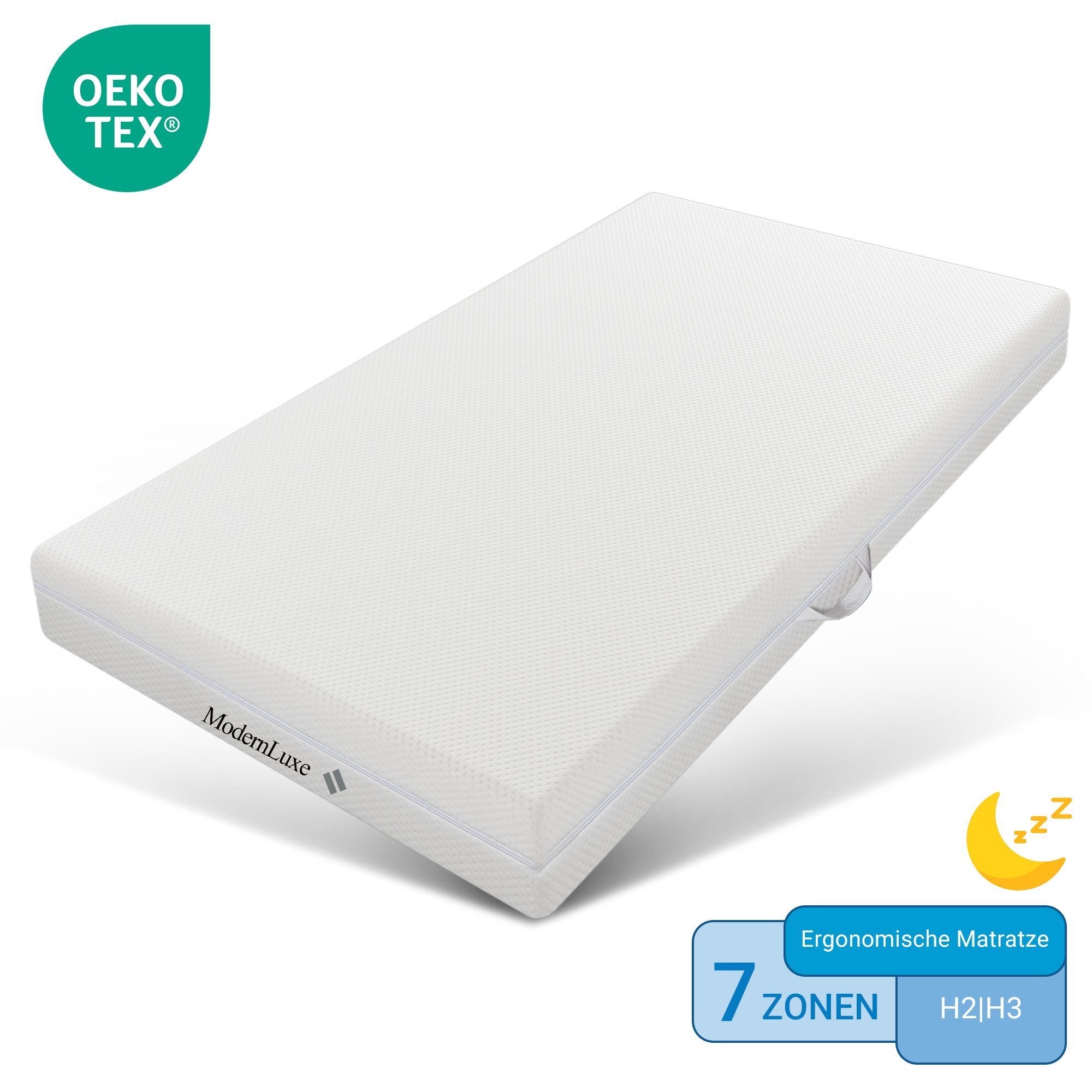 Kaltschaummatratze, Flieks, 20 cm hoch, Ergonomische Wendematratze Antirutschpartikel 7 Zonen H2/H3 90x200x20