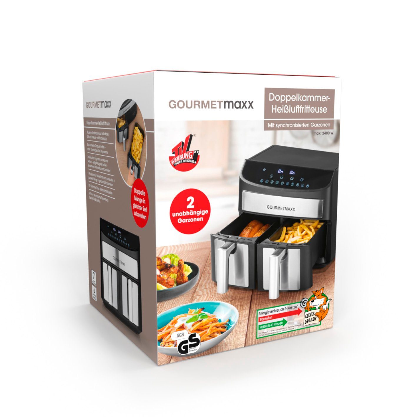 GOURMETmaxx Heißluftfritteuse Doppelkammer 7L, 2400,00 W, 2 x 3,5L Doppelkorb