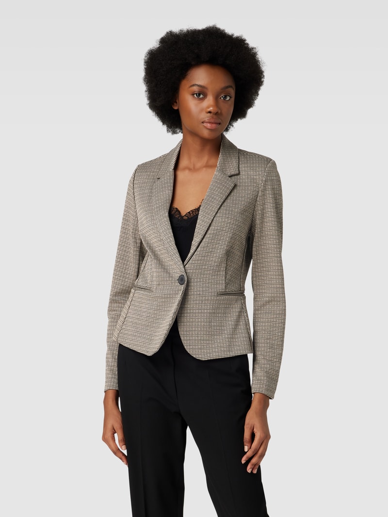 Blazer mit Hahnentrittmuster und Paspeltaschen in schwarz