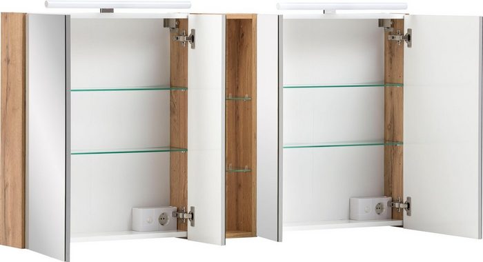Schildmeyer Spiegelschrank Duo Breite 141,6 cm, 4-türig, 2x LED-Beleuchtung, Schalter-/Steckdosenbox