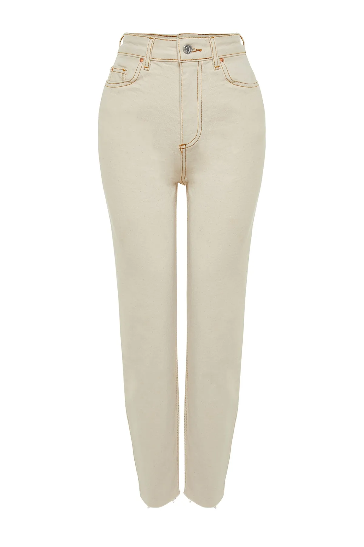 Trendyol Collection  Ecrufarbene, schmale Mom-Jeans mit hoher Taille TWOSS23JE00094