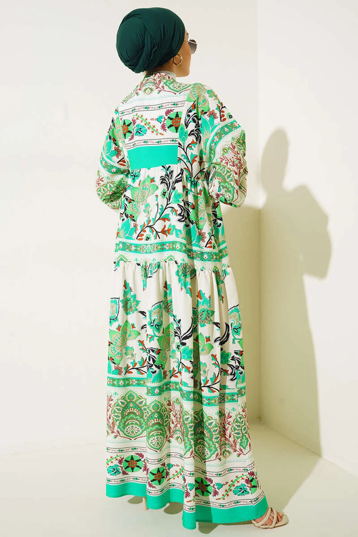 Bigdart  2423 Authentisches gemustertes Hijab-Kleid – Grün