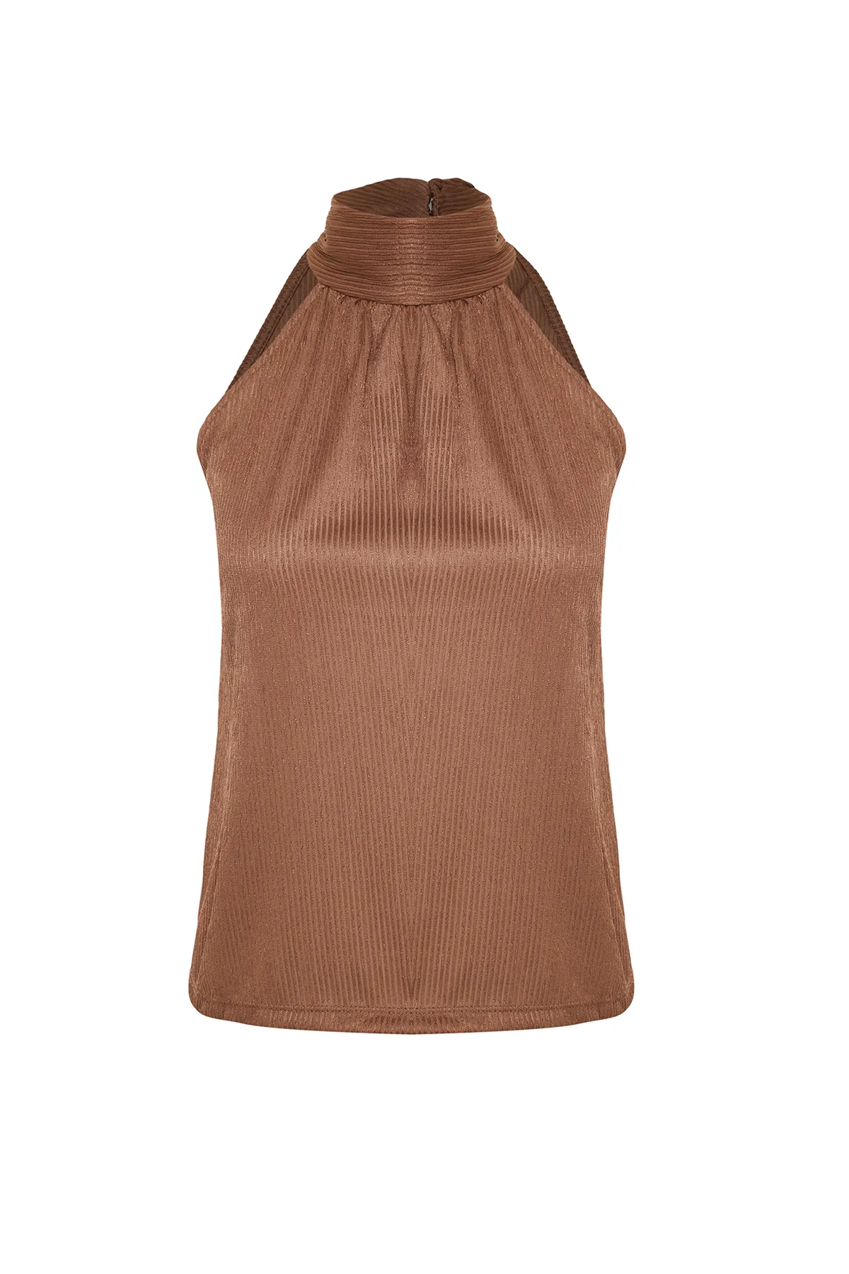 Trendyol Collection  Braune, hochgeschlossene, plissierte Strickbluse mit normaler Passform TWOSS23BZ00952