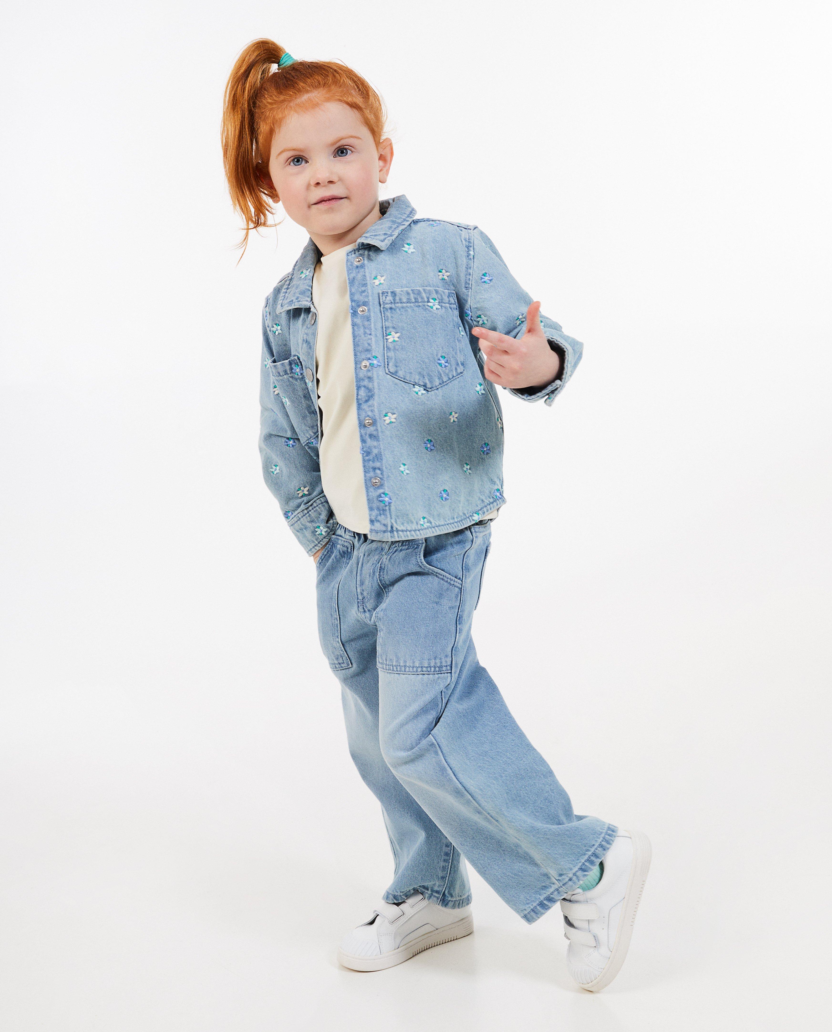 Cardigan din denim Milla Star cu flori brodate albastre