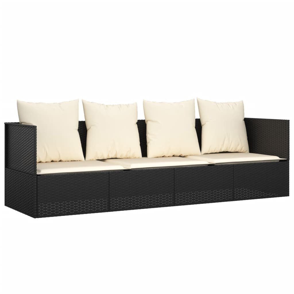 vidaXL Gartenliege Outdoor-Loungebett mit Kissen Schwarz Poly Rattan, 1 St.