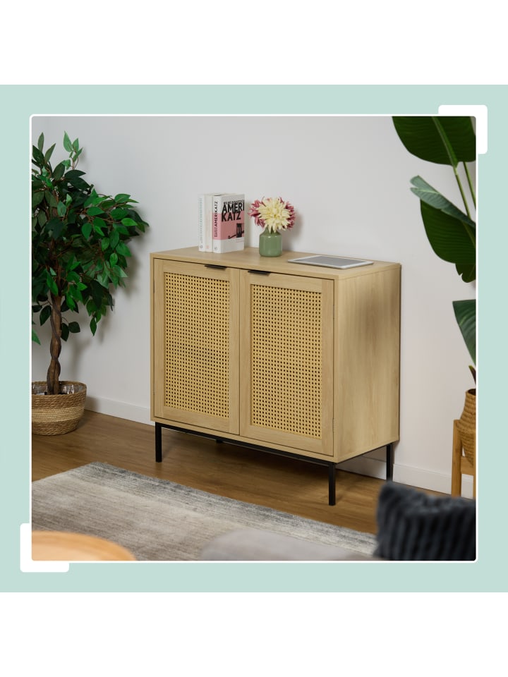 relaxdays Sideboard in Natur/ Schwarz - (B)80 x (H)76 x (T)35 cm günstig kaufen onesize