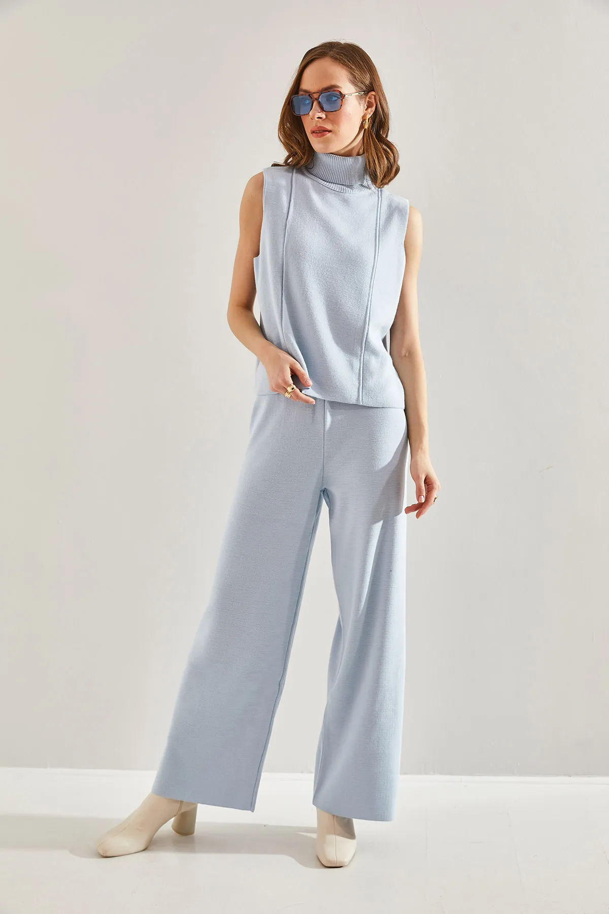 Bianco Lucci  Kurzarmblusen-Strickoberteil- und -Unterteil-Set für Damen