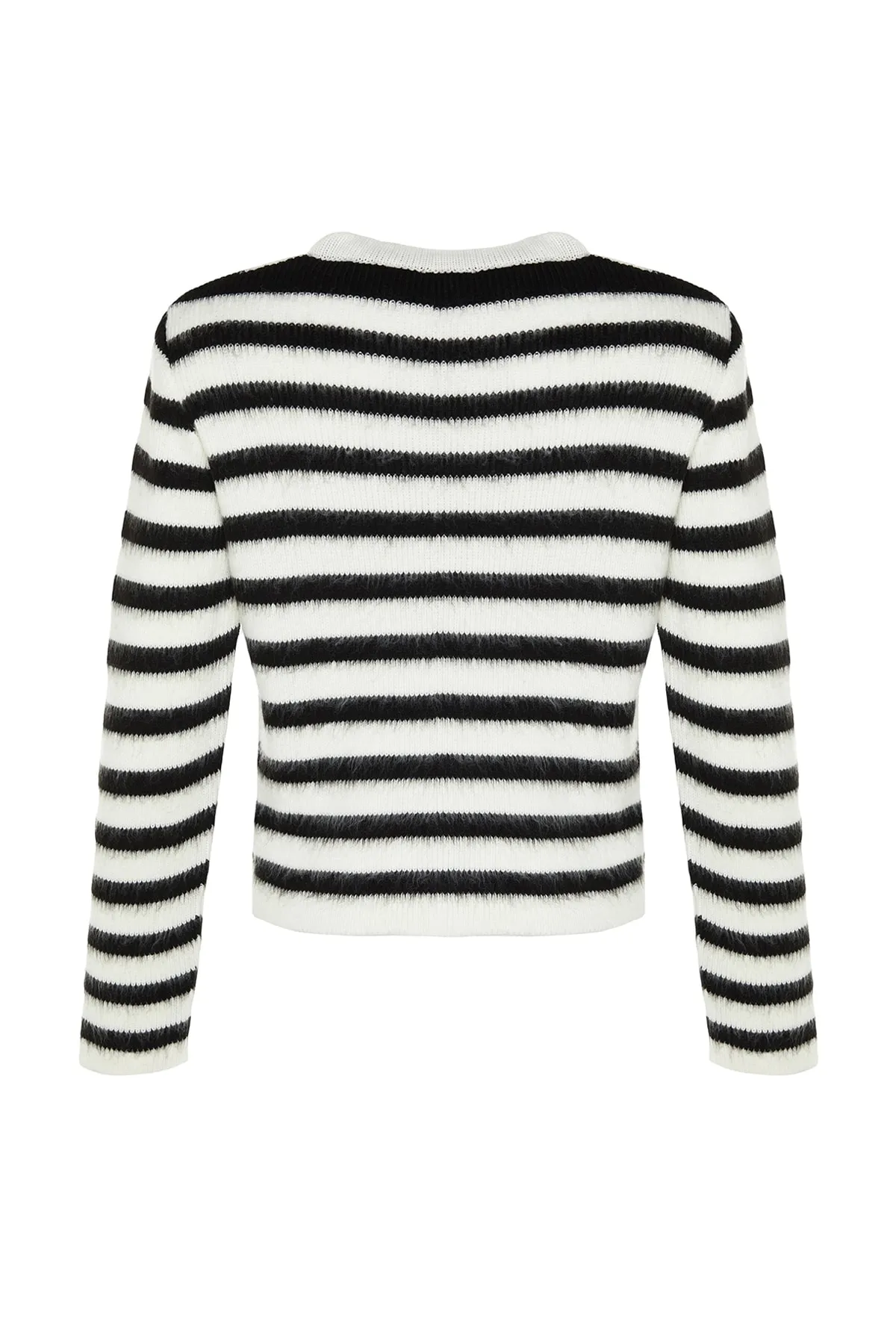 Trendyol Collection  Ecrufarbene Strickjacke mit weicher Struktur und Streifen TWOAW24HI00040