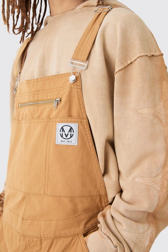 Lockere Twill-Latzhose mit Logo und Reißverschluss