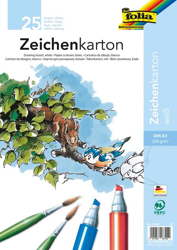 Folia Zeichenkarton Weiß Karton DIN A3 200 g/m² 8700 25 Blatt
