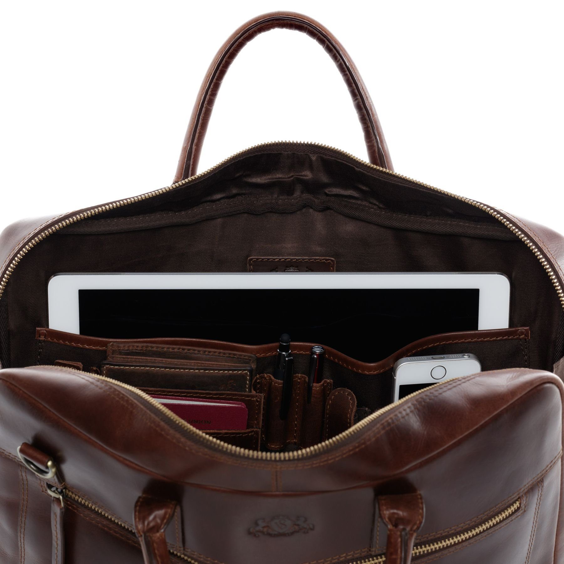 SID & VAIN Laptoptasche Leder Businesstasche Unisex DIXON, Laptoptasche 15,4 Zoll, Aktentasche Echtleder Damen Herren braun