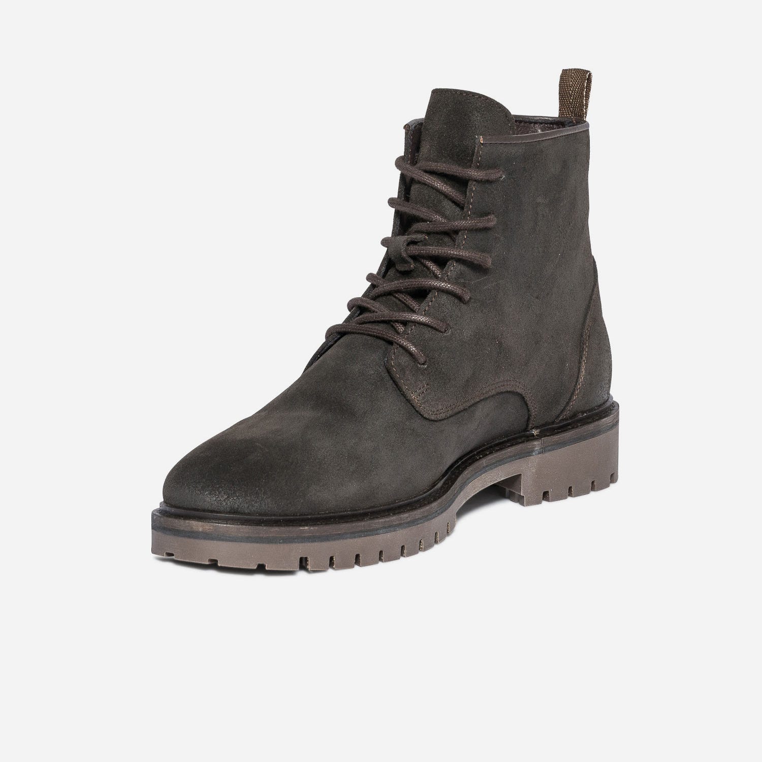 Boots à lacet marron foncé en cuir velours
