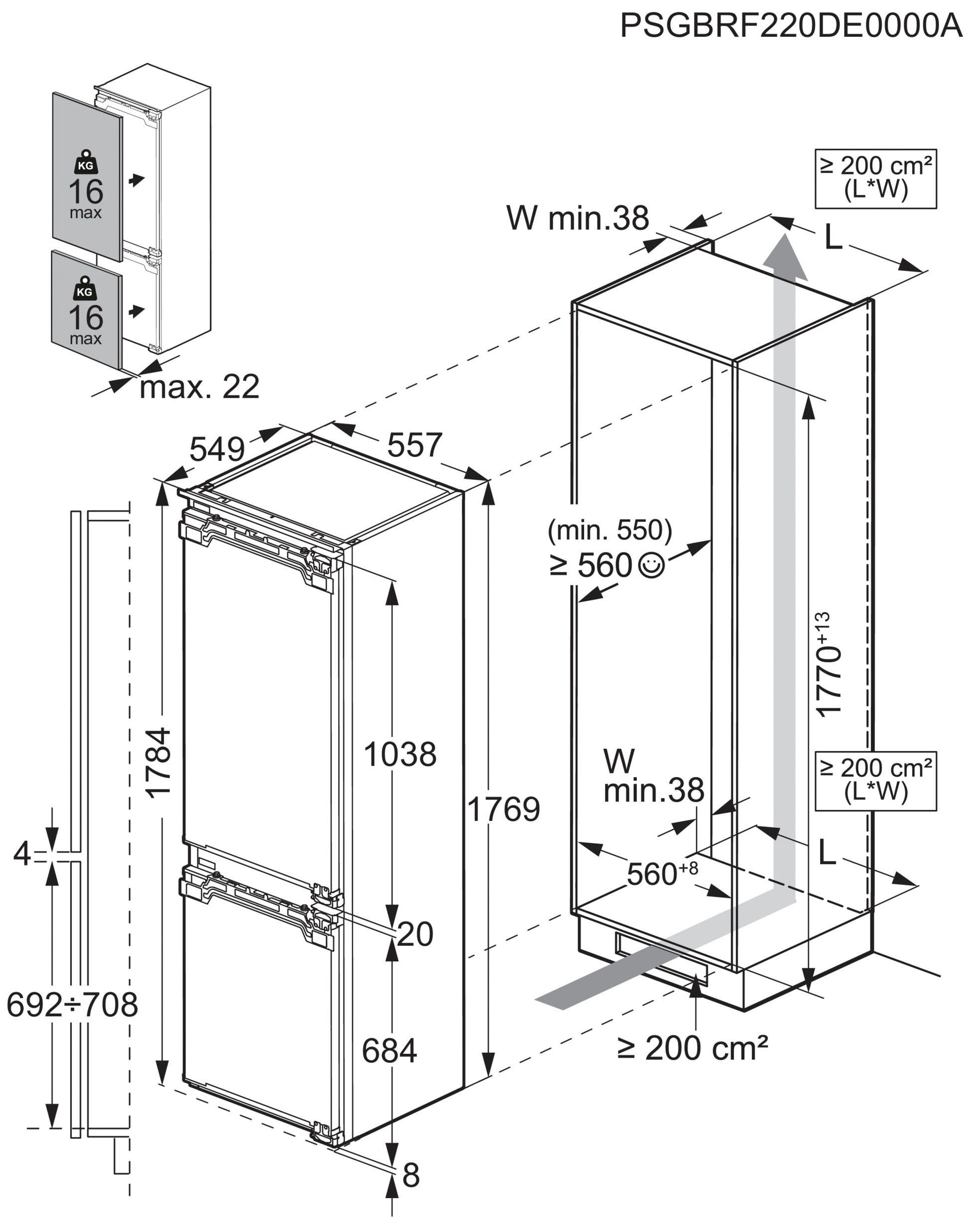 AEG Einbaukühlgefrierkombination Serie 5000 TSC5S181EF 925524006, 176,9 cm hoch, 55,6 cm breit
