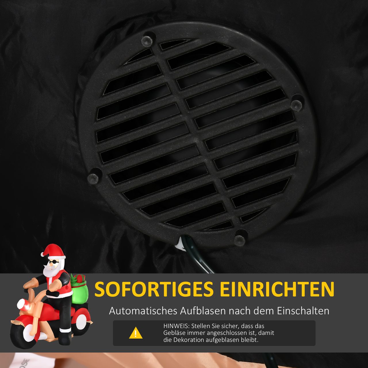 HOMCOM Aufblasbarer Weihnachtsmann auf einem Motorrad 150 cm LED mit Gebläse Weihnachts-Party Weihnachtsdekoration Polyester Weiß Rot Grün 153 x 55 x 150 cm