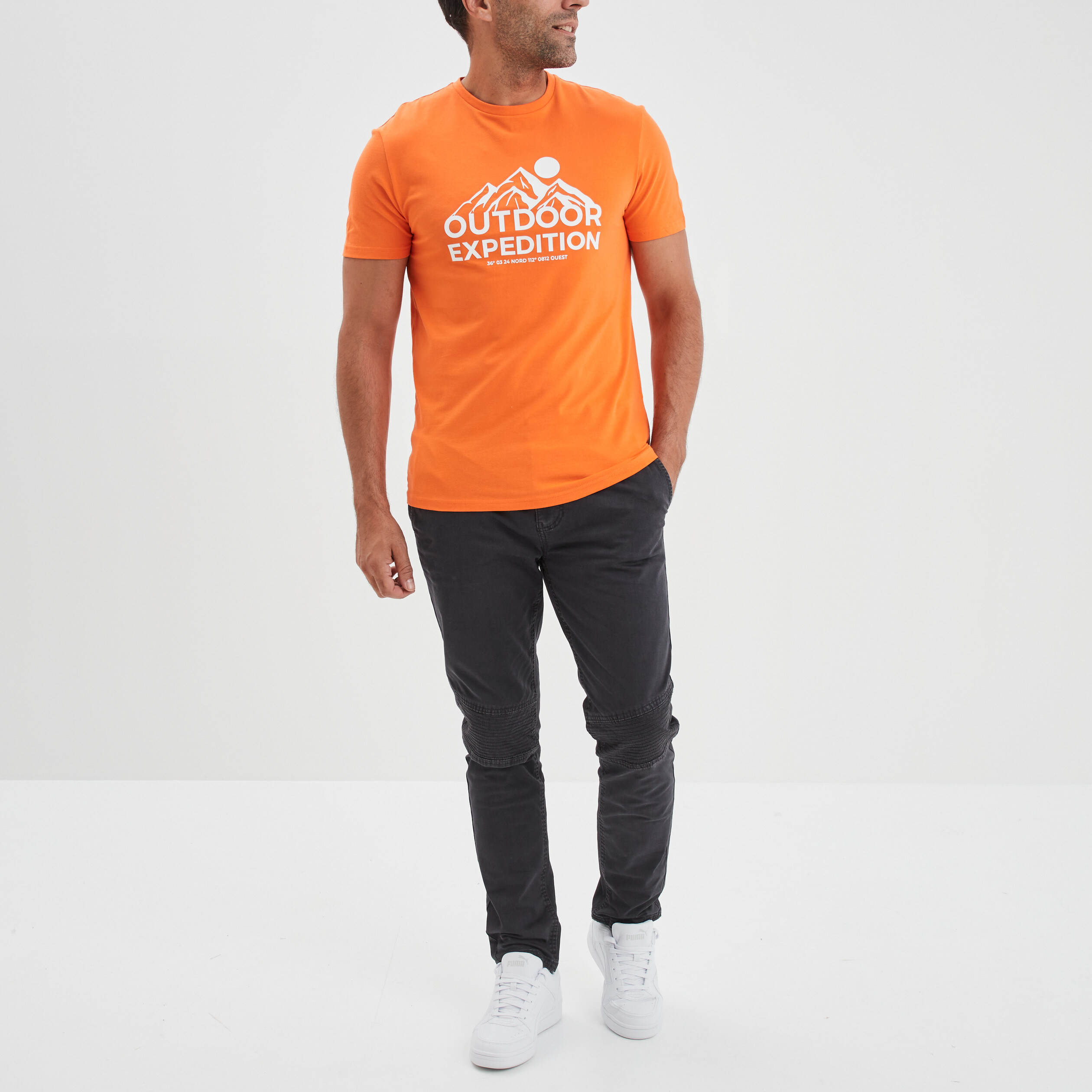 T-shirt droit manches courtes Trappeur orange homme | La Halle