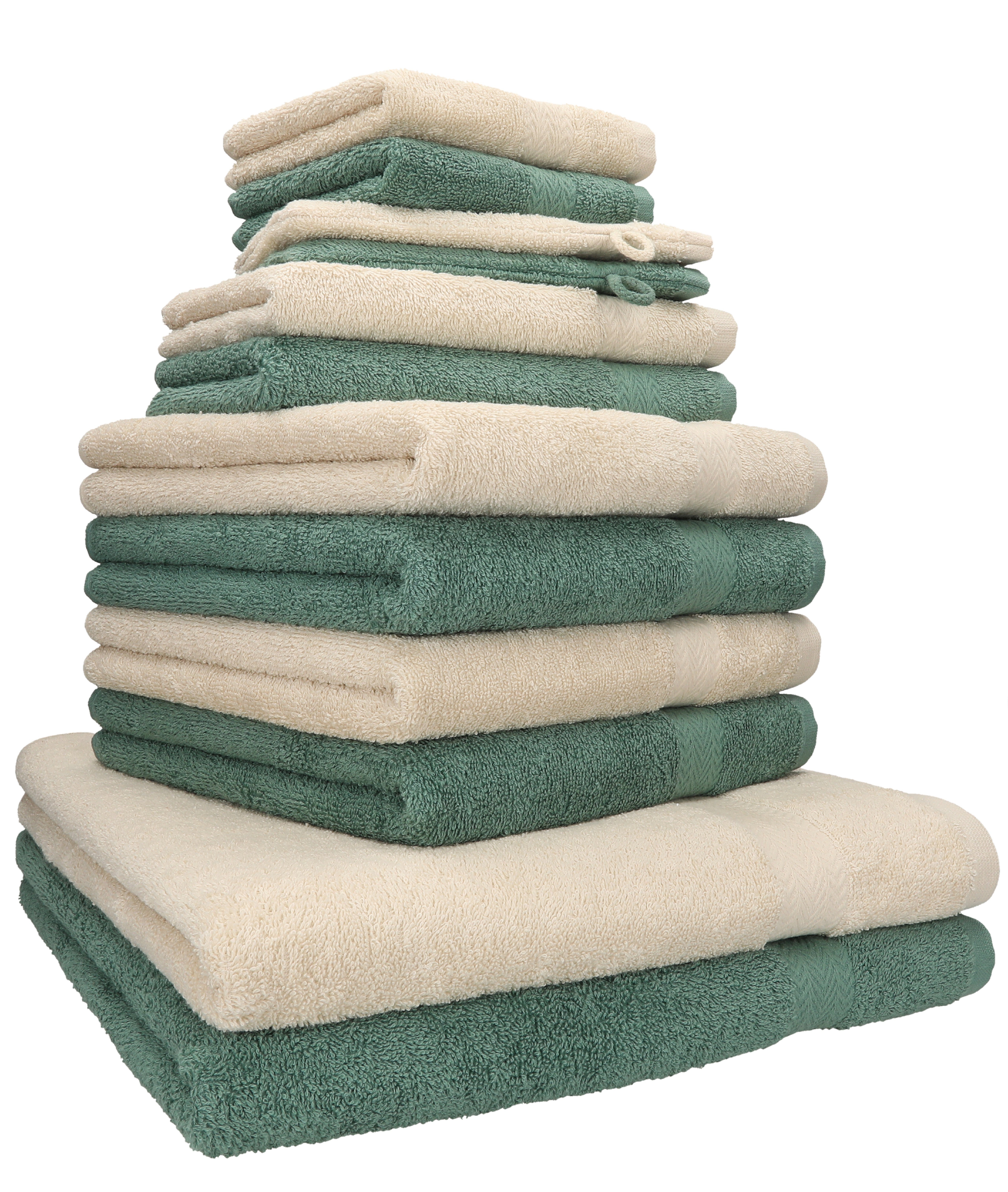 Betz Handtuch Set 12-TLG. Handtuch Set Premium Farbe Sand/tannengrün, 100% Baumwolle, (12-tlg)