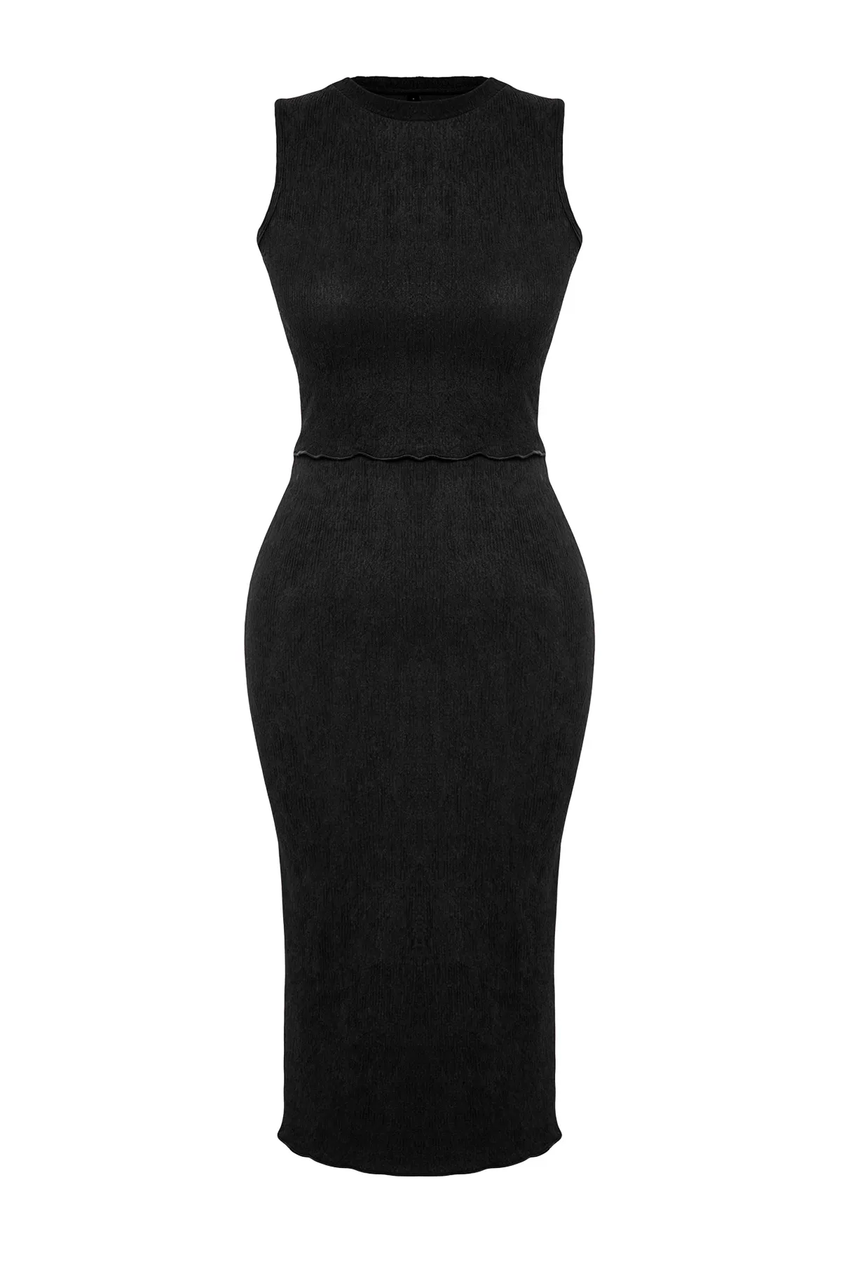 Trendyol Collection  Schwarzes, strukturiertes, dehnbares Strickoberteil-Unterteil-Set TWOSS24AU00015