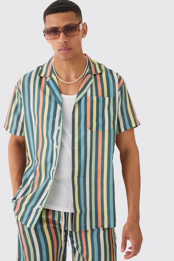 Kurzärmliges gestreiftes Oversize Hemd