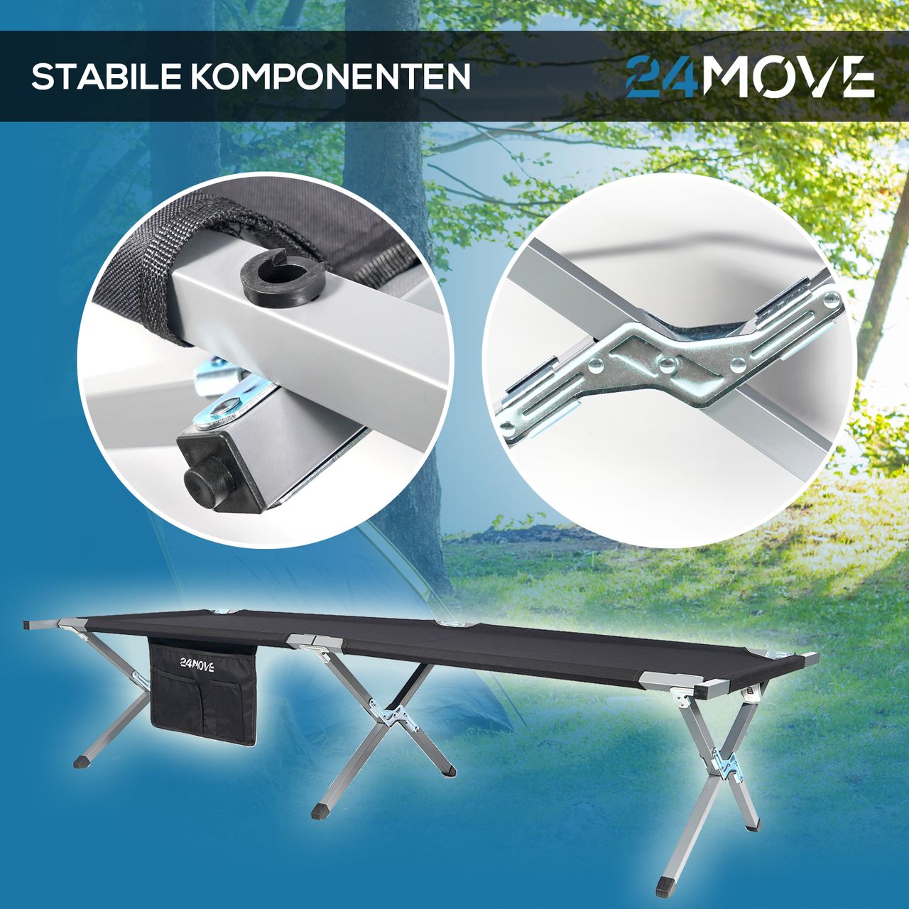 TroniTechnik 24MOVE® Feldbett Campingbett bis 180 kg In-und Outdoor Camping faltbar, inkl. Tragetasche