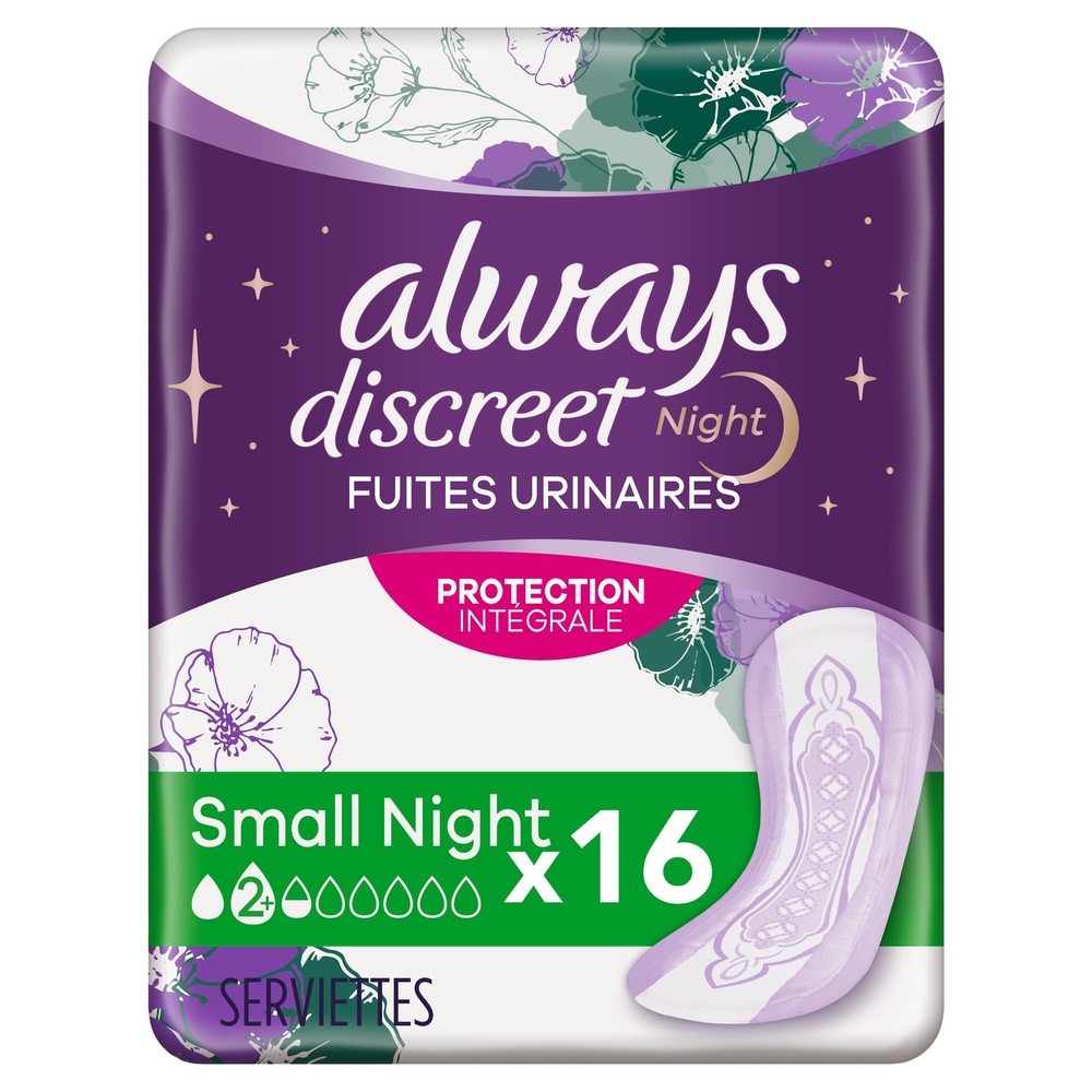 always Always Discreet Serviettes Pour Fuites Urinaires Small Night x16 Serviettes Pour Fuites Urinaires