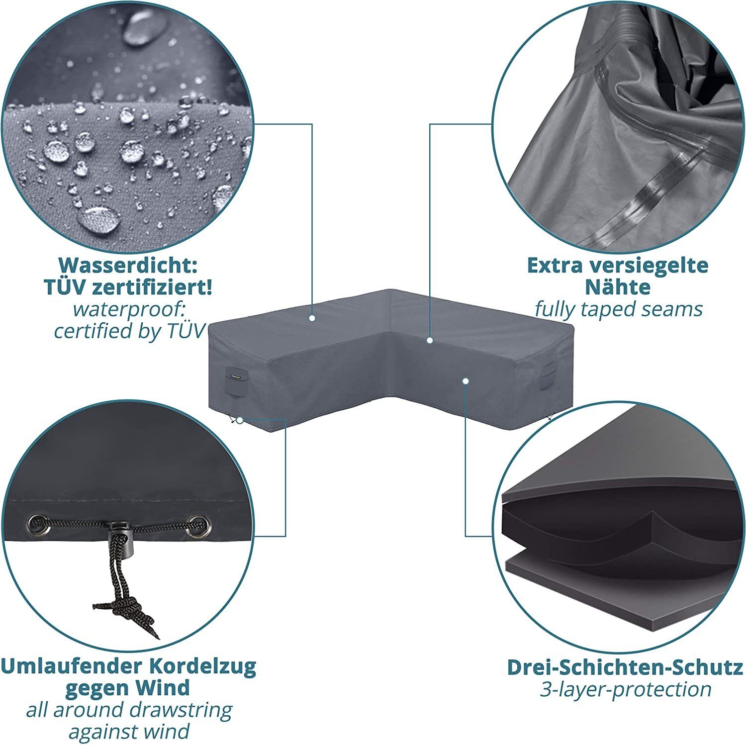 Smartpeas Loungeset L-Form Gartenmöbel & Loungemöbel Abdeckung, 250*250*100*70