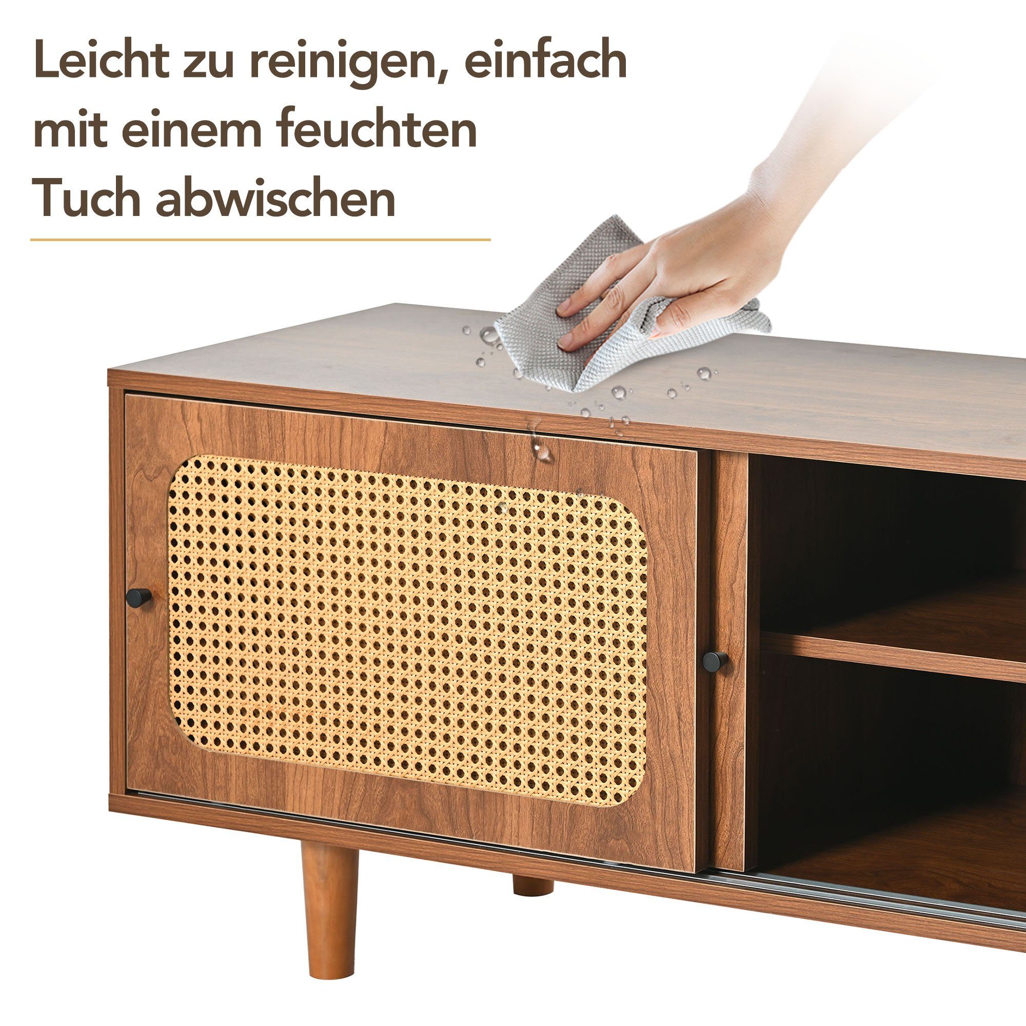 HAUSS SPLOE Schuhschrank Schuhschrank Rattan Schuhschrank mit 2 Türen (mit 2 Türen mit verstellbare Ablage Walnussfarbe formschöner Schuhschrank, Für Flur, Wohn- und Schlafzimmer) 104x40x48 cm