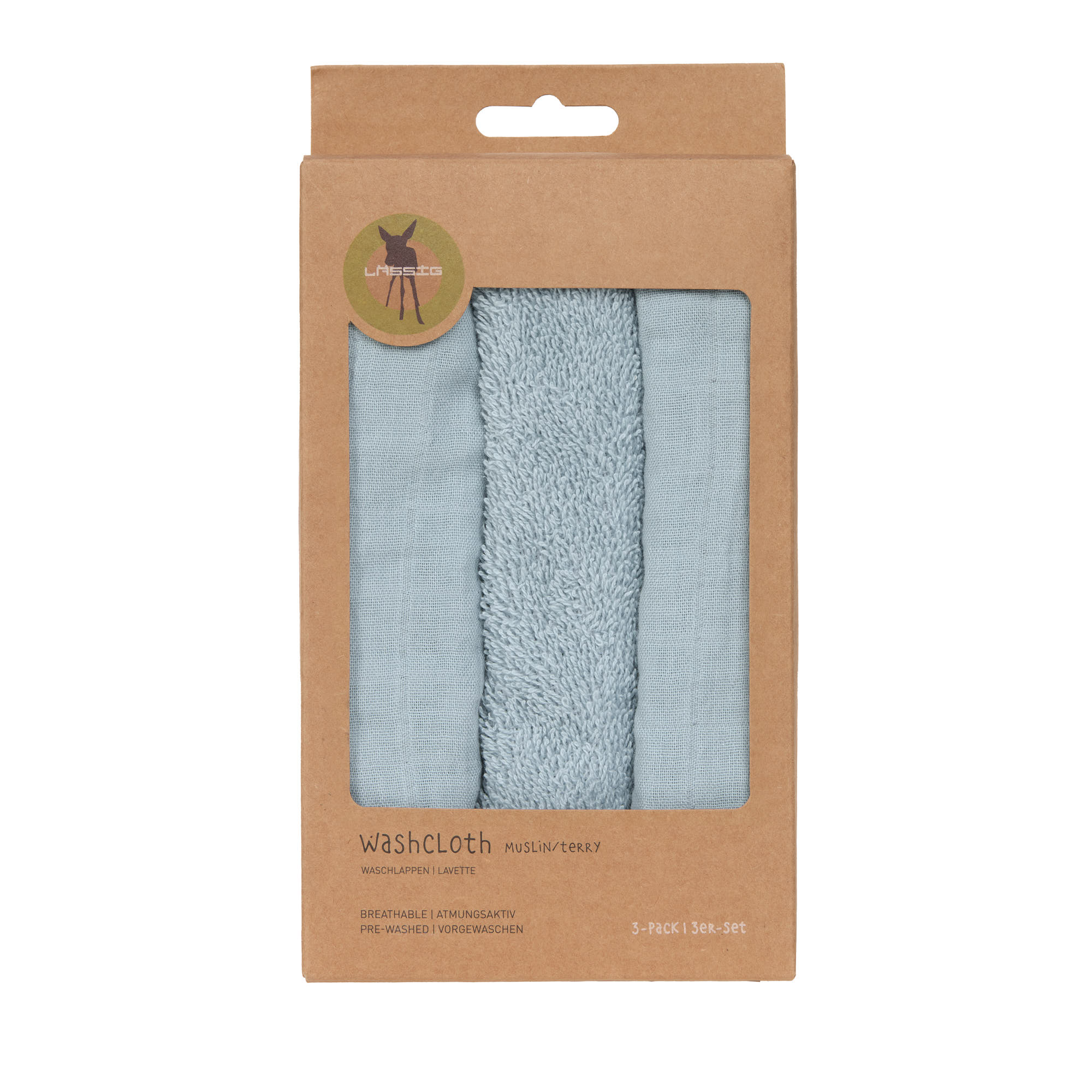 Musselin Waschlappen Baby 3er Set, Hellblau
