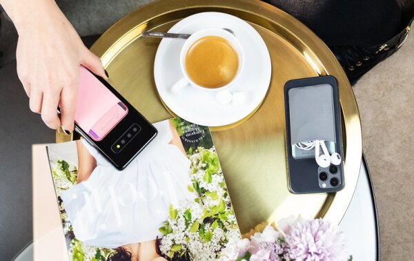 Lotta Power SoftCase Kartenhalter für Smartphones Grey + Rose Bundle (2er Set) Smartphoneaccessoire