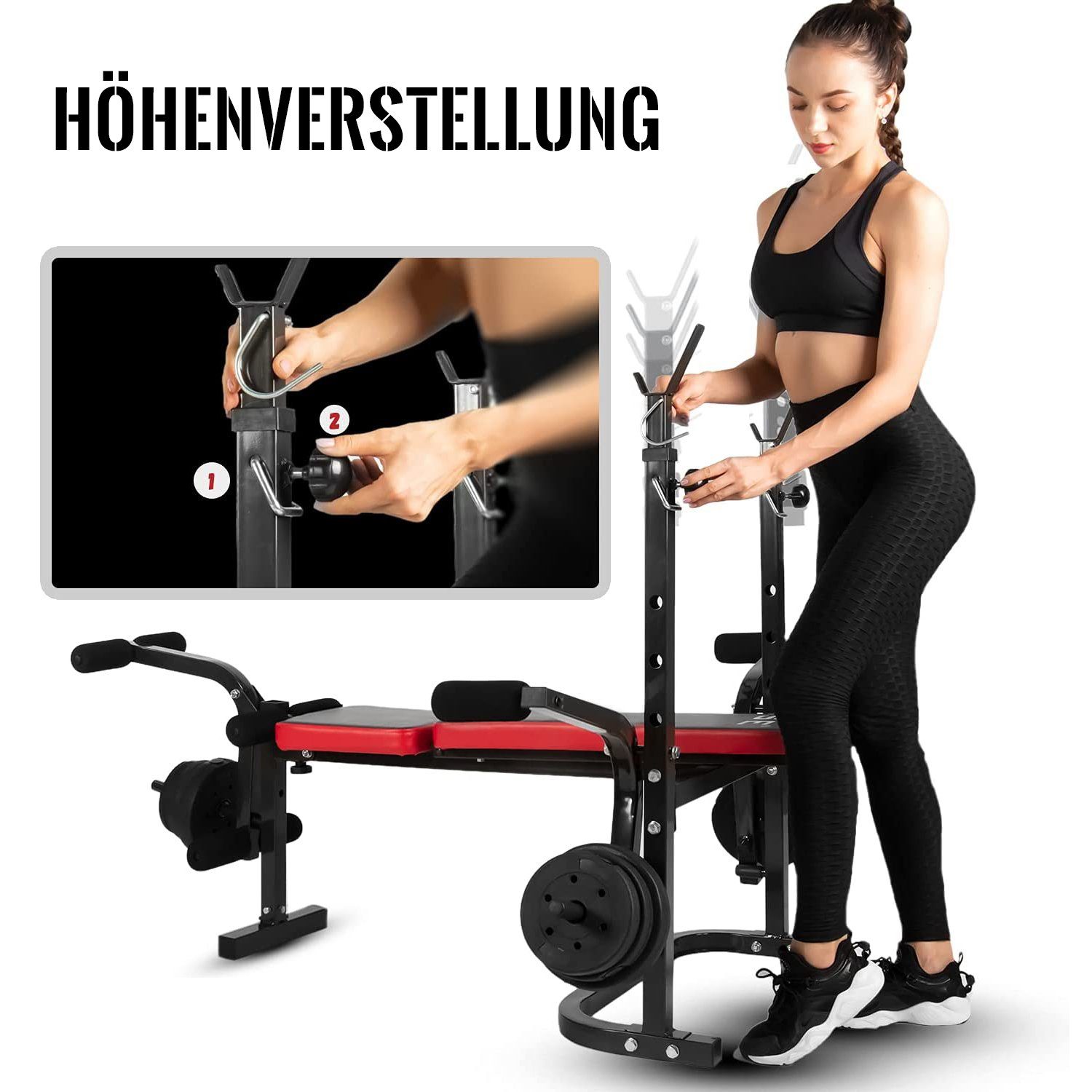 ISE Hantelbank ISE Multifunktional Trainingsbank Hantelbank verstellbar Klappbar mit Beincurler Semi-Pro Haushalt Fitnessgeräter für Kniebeuge Bankdrücken Rumpfbeuge belastet 120kg SY-5430B