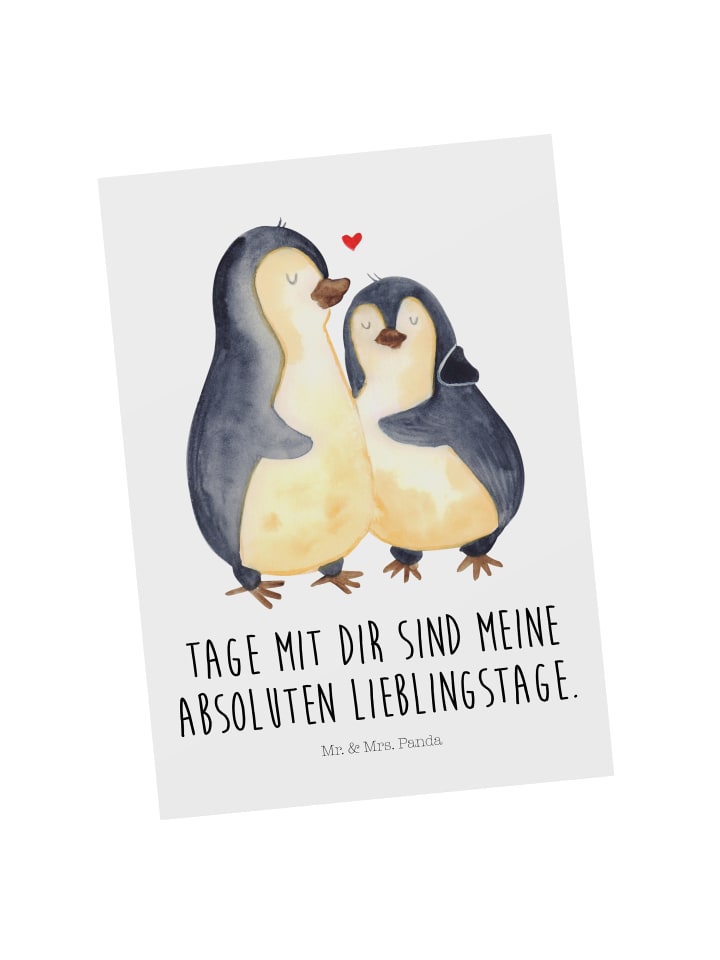 Mr. & Mrs. Panda Postkarte Pinguin umarmen mit Spruch in Weiß günstig kaufen onesize