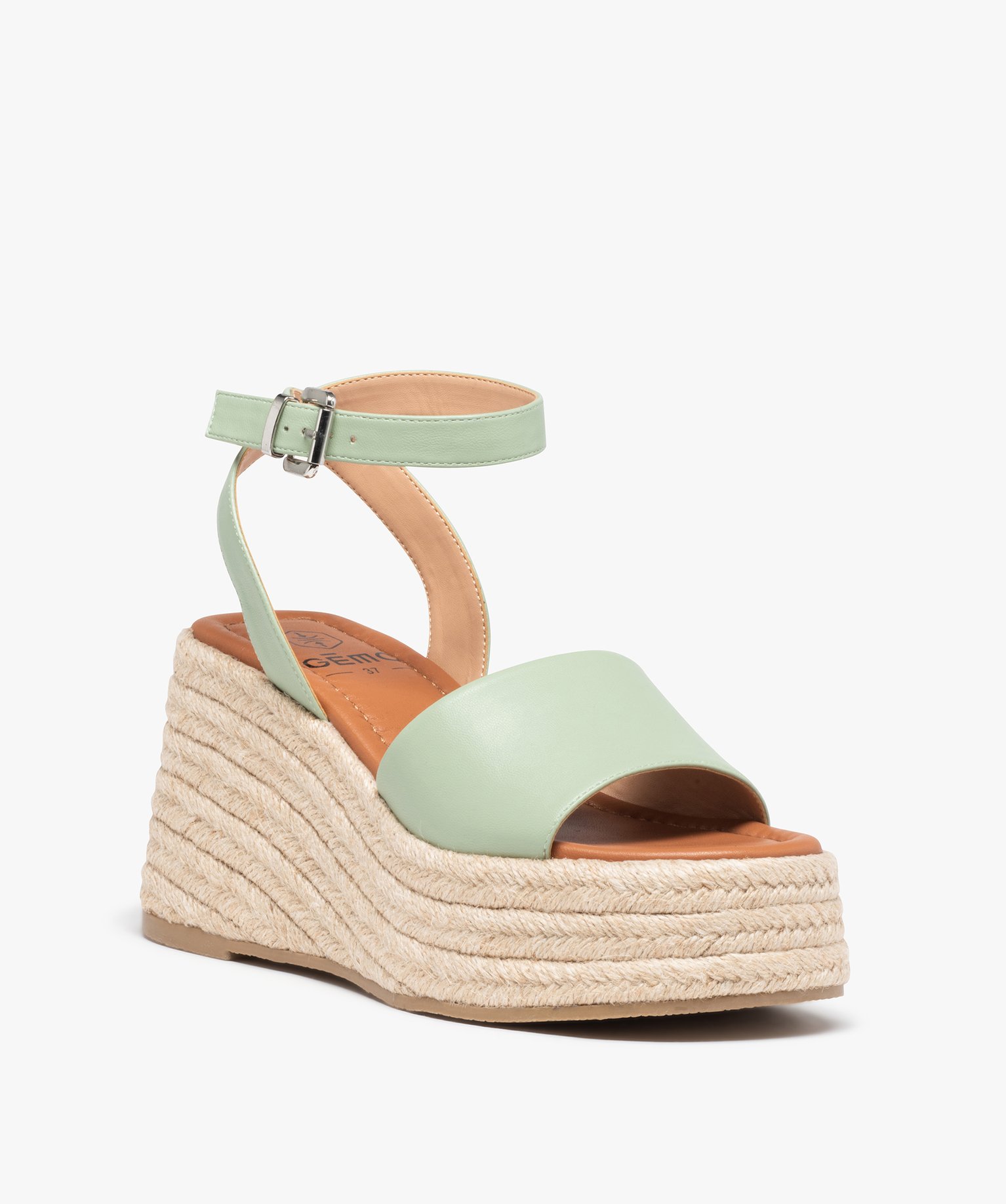 Sandales femme plateforme compensées à brides unies vert | GEMO