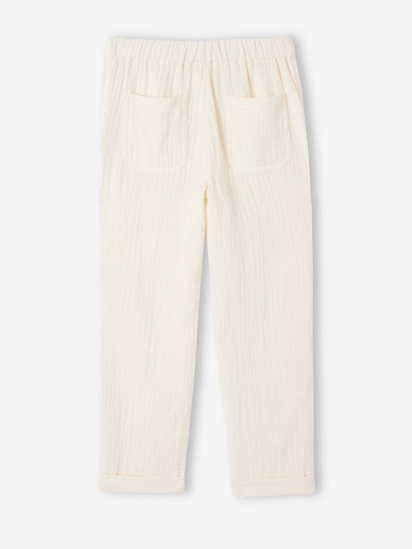 Vertbaudet Kinder Unisex Hose aus Musselin, Bio-Baumwolle - wollweiß