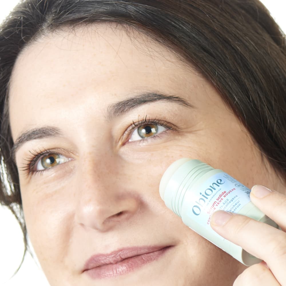 obione Sérum solide Anti-âge Contour yeux et bouche - Stick fraîcheur, sans parfum Hydratant, défatigant, apaisant - Extrait de plantes marines de Noirmoutier