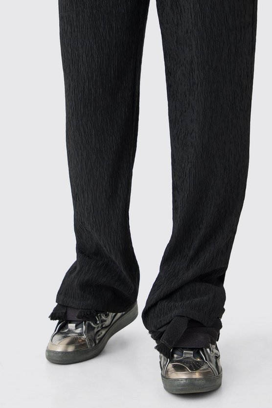 Smarte strukturierte Satin-Hose mit geteiltem Saum