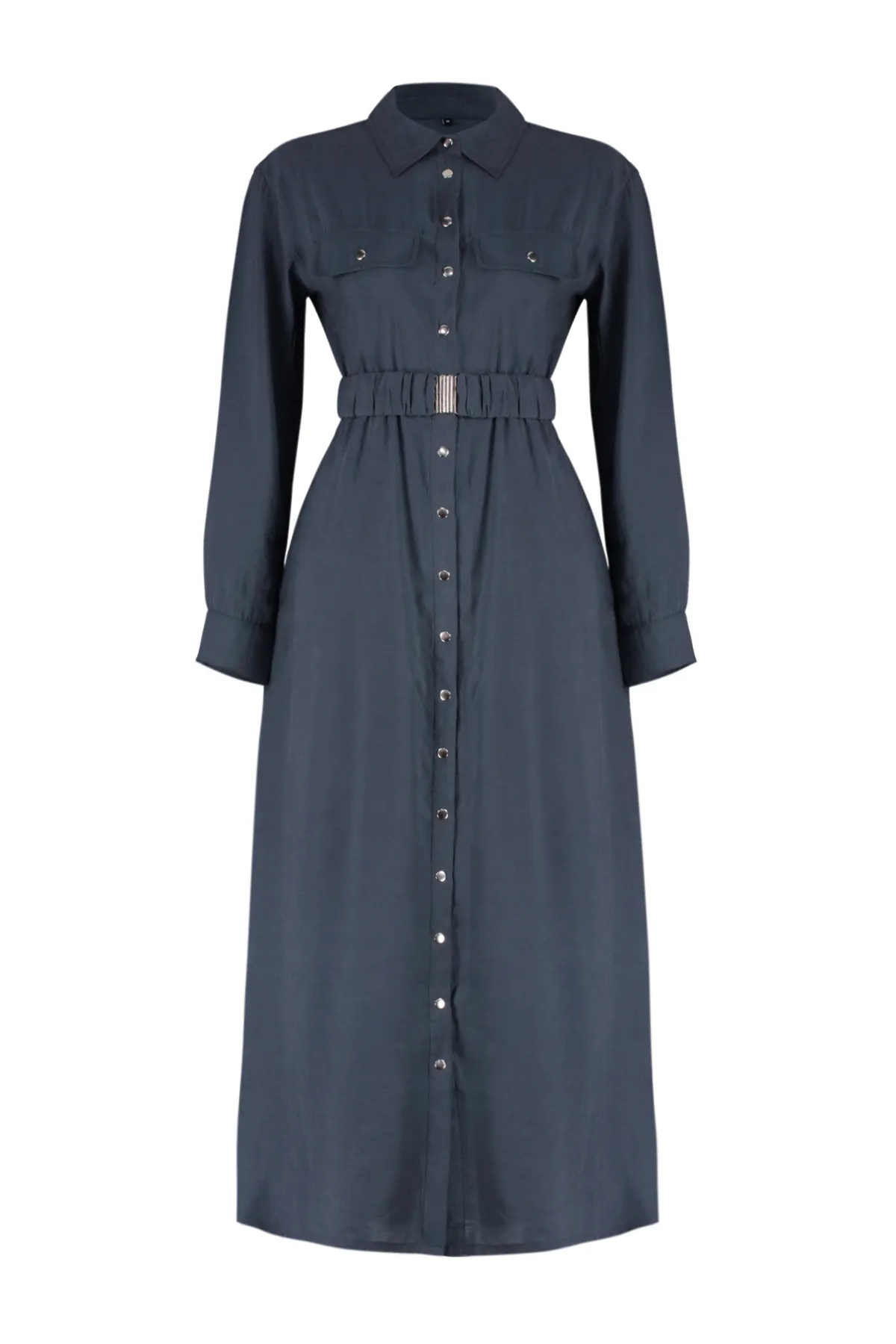 Trendyol Modest  Anthrazitfarbenes, schlicht gewebtes Hemdkleid TCTSS24EB00152