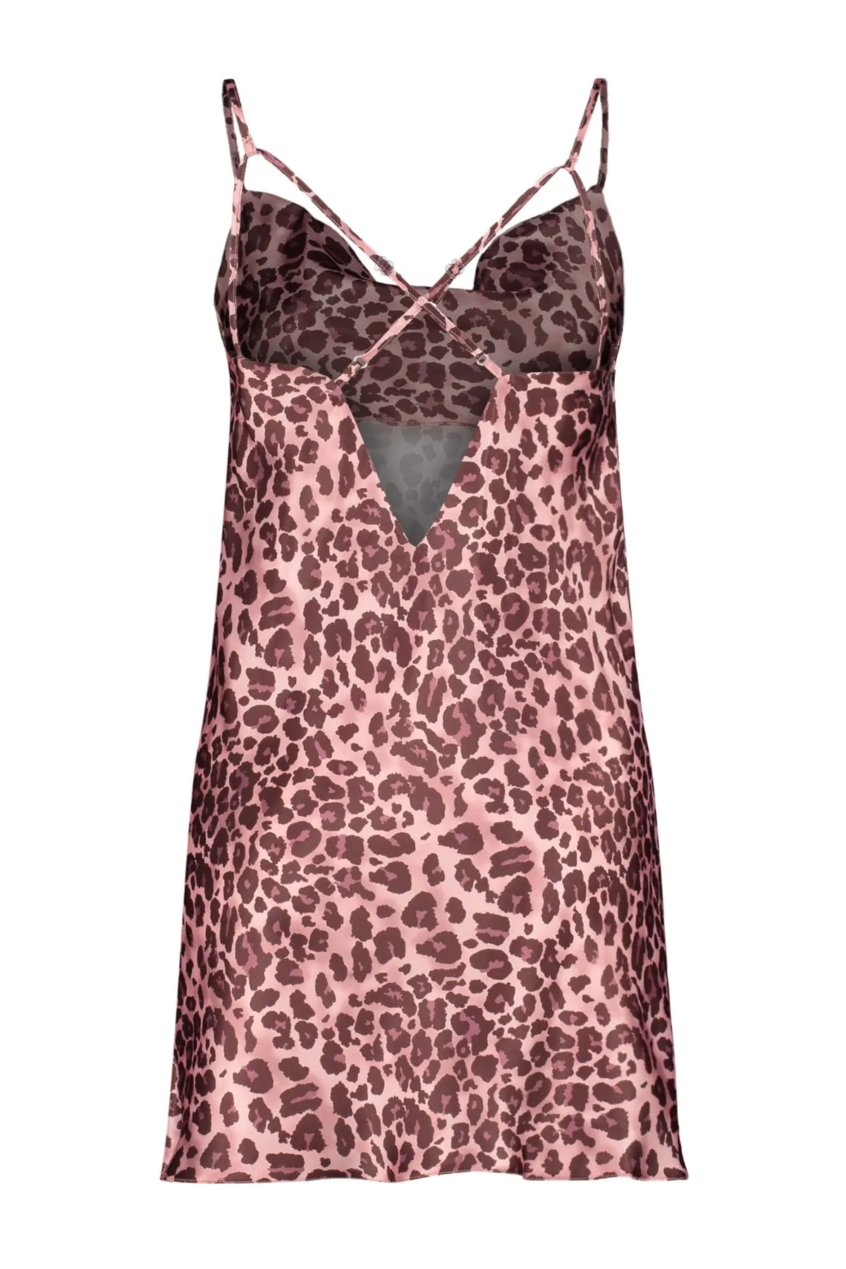 Trendyol Collection  Rosa Nachthemd aus gewebtem Satin mit Leopardenmuster, Seilriemen und Degaje-Kragen THMSS23GC00041