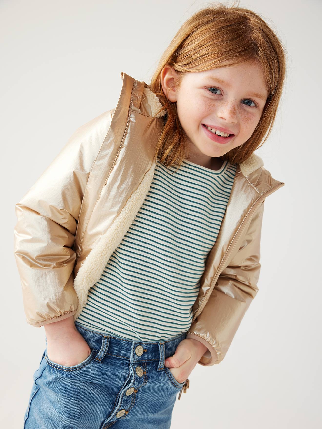 Parka à capuche 3 en 1 fille avec doudoune brillante doublée sherpa camel