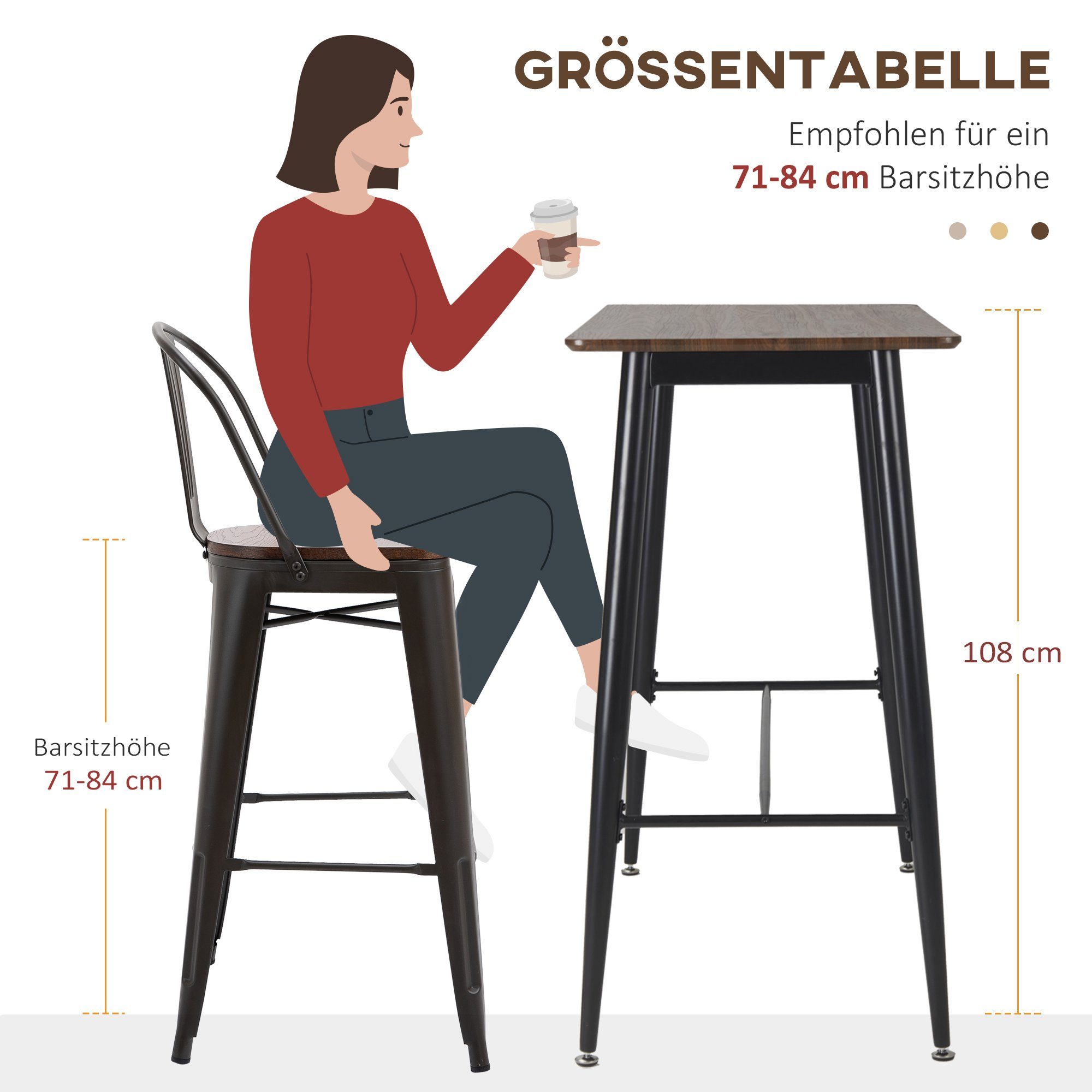 HOMCOM Bartisch Esszimmertisch (Stehtisch, 1-St., Küchentisch), BxLxH: 58 x 118 x 108 cm