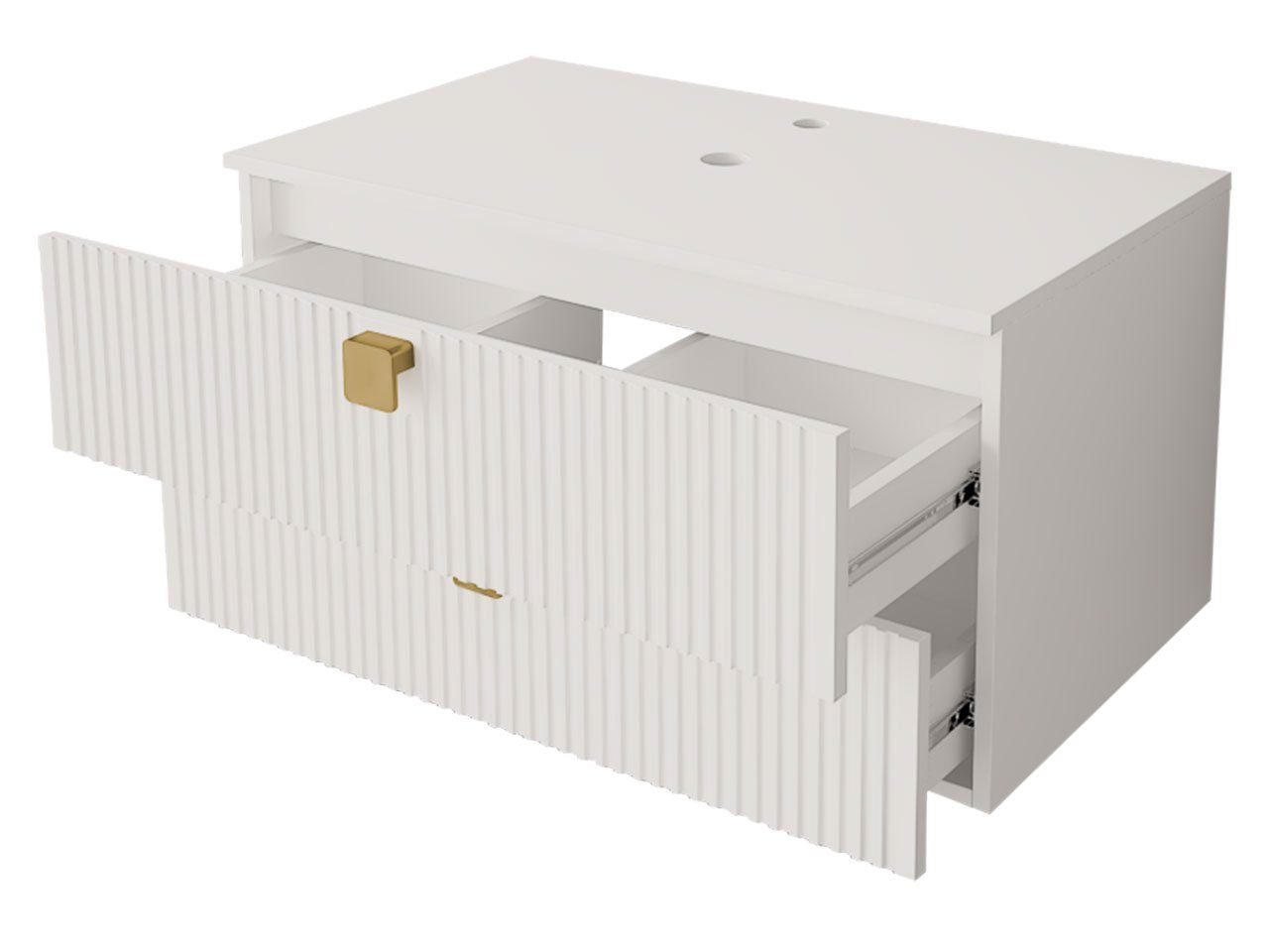 Mirjan24 Badmöbel-Set Gariano IV, (3er-Set, mit Siphon, Waschbecken, Badezimmerschrank, Waschbeckenschrank), Griffe in der Farbe Gold