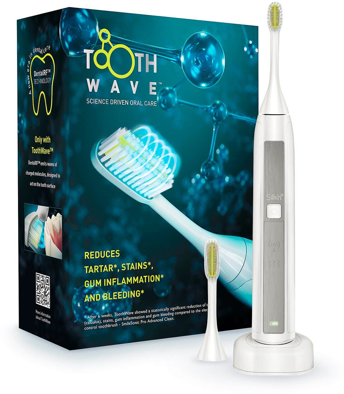 Silk'n Schallzahnbürste Silk'n ToothWave, Aufsteckbürsten: 2 St., wasserdicht (IP67 zertifiziert)