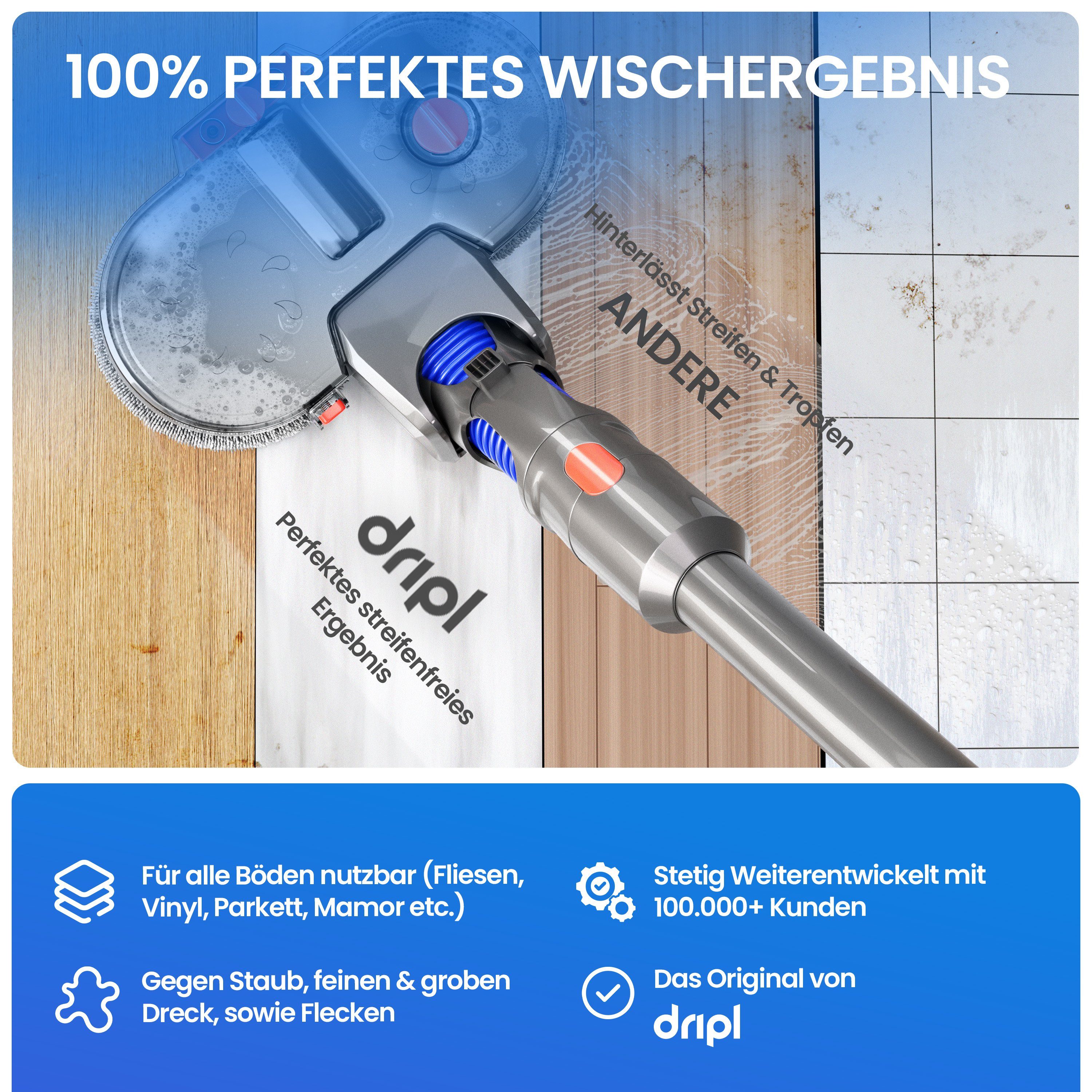 Dripl Bürsteneinheit Elektrischer Wischaufsatz, Zubehör für Dyson V7/ V8/ V10/ V11/ V12/ V15