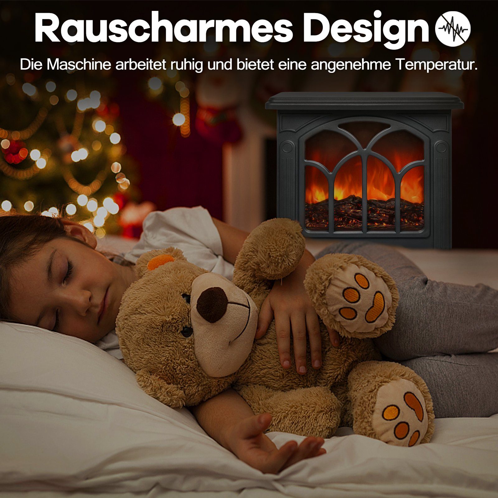 AUFUN Elektrokamin mit Heizlüfter, LED Kaminfeuer Effek Kaminofen Flammeneffekt 750/1500W