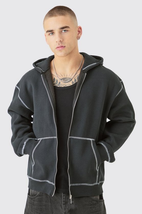 Oversize Hoodie mit Kontrast-Naht und Reißverschluss