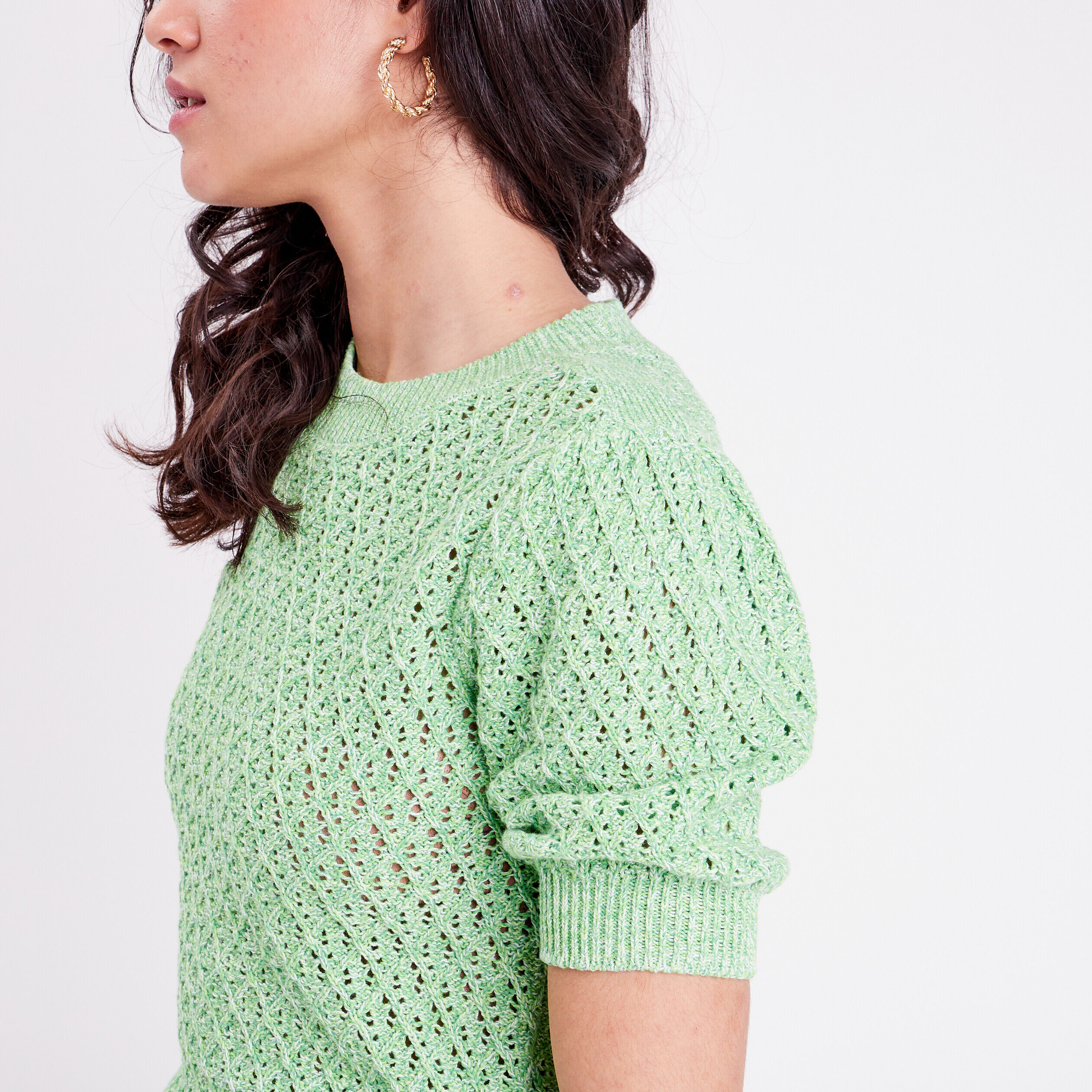 Pull manches courtes ajouré vert clair femme | Cache Cache